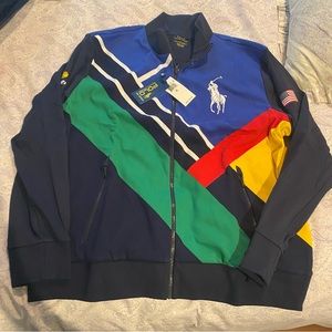 NWT Polo Ralph Lauren US Open Mens Multicolor Zip Up Sweater Jacket XL